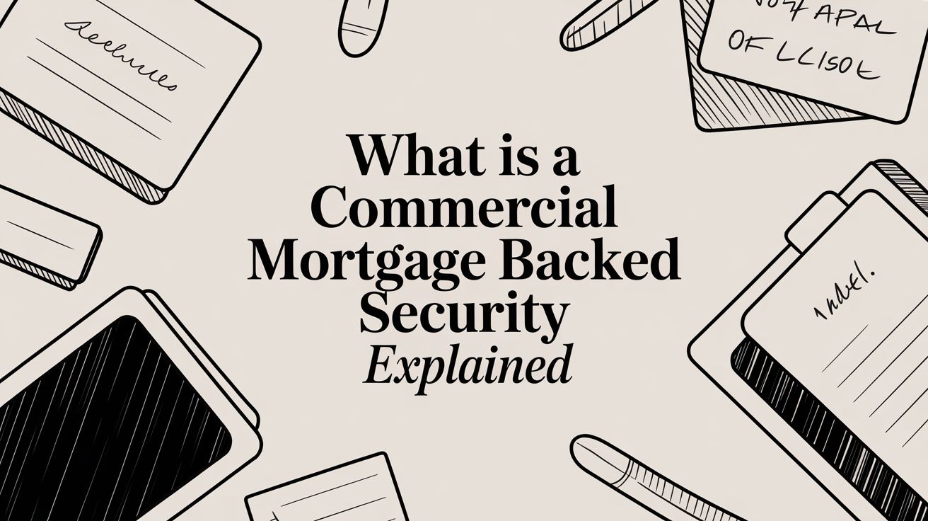 Commercial real estate properties and financial structures representing CMBS securitization.