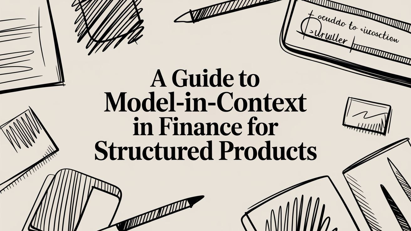 A Guide to Model-in-Context in Finance for Structured Products banner image with hand-drawn office items.