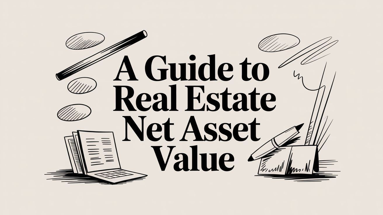 Diagram showing real estate investment progression from small to large properties calculating net asset value.