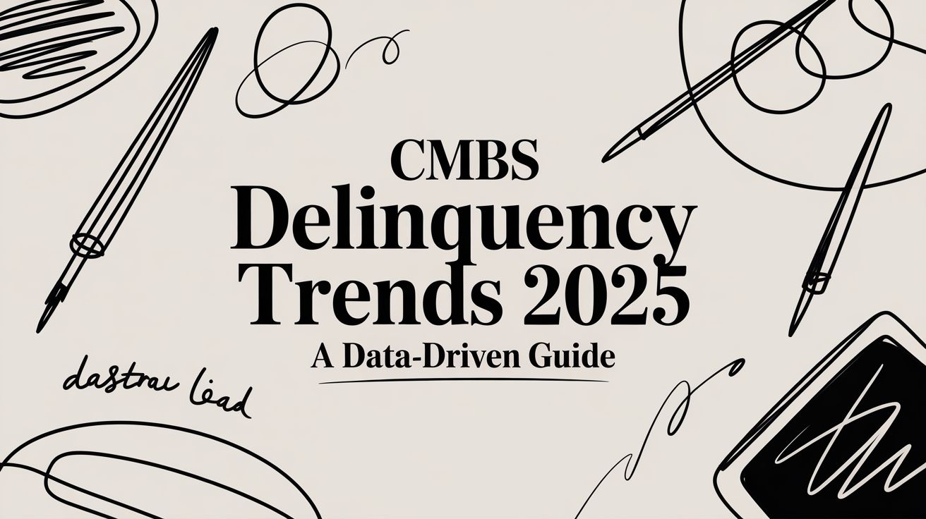 CMBS delinquency trends bar chart showing market values, delinquent amounts, and rates across property sectors.